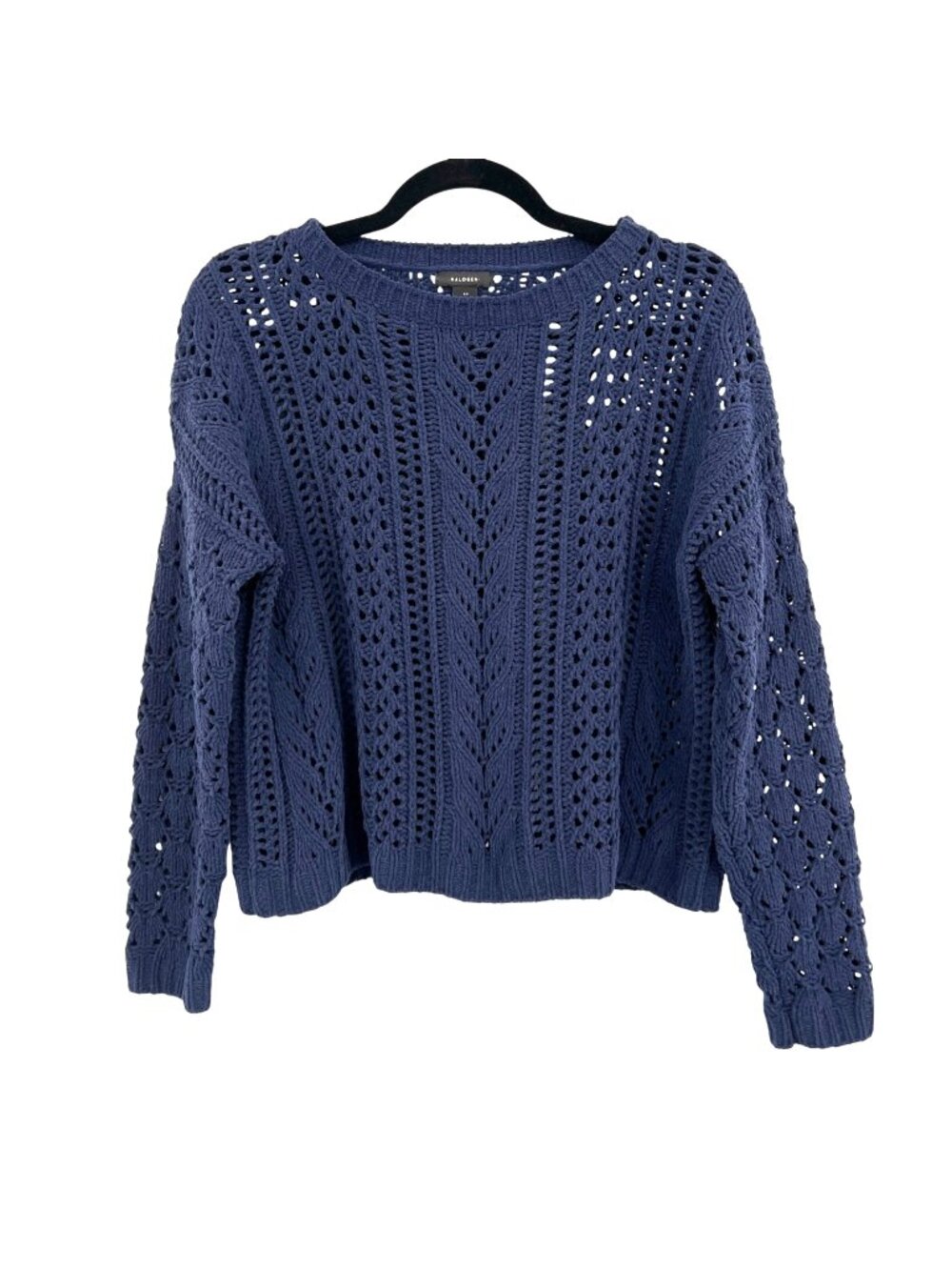Halogen Navy Blue Open Knit Chenille Sweater Size XS Boho Chic Coastal